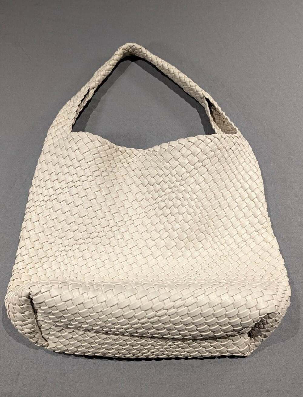 Woven Vegan Leather Hobo Shoulder Handbag Cream Off-White Tote Quality Material